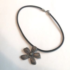 Silpada Silver Daisy Flower Black Leather Choker